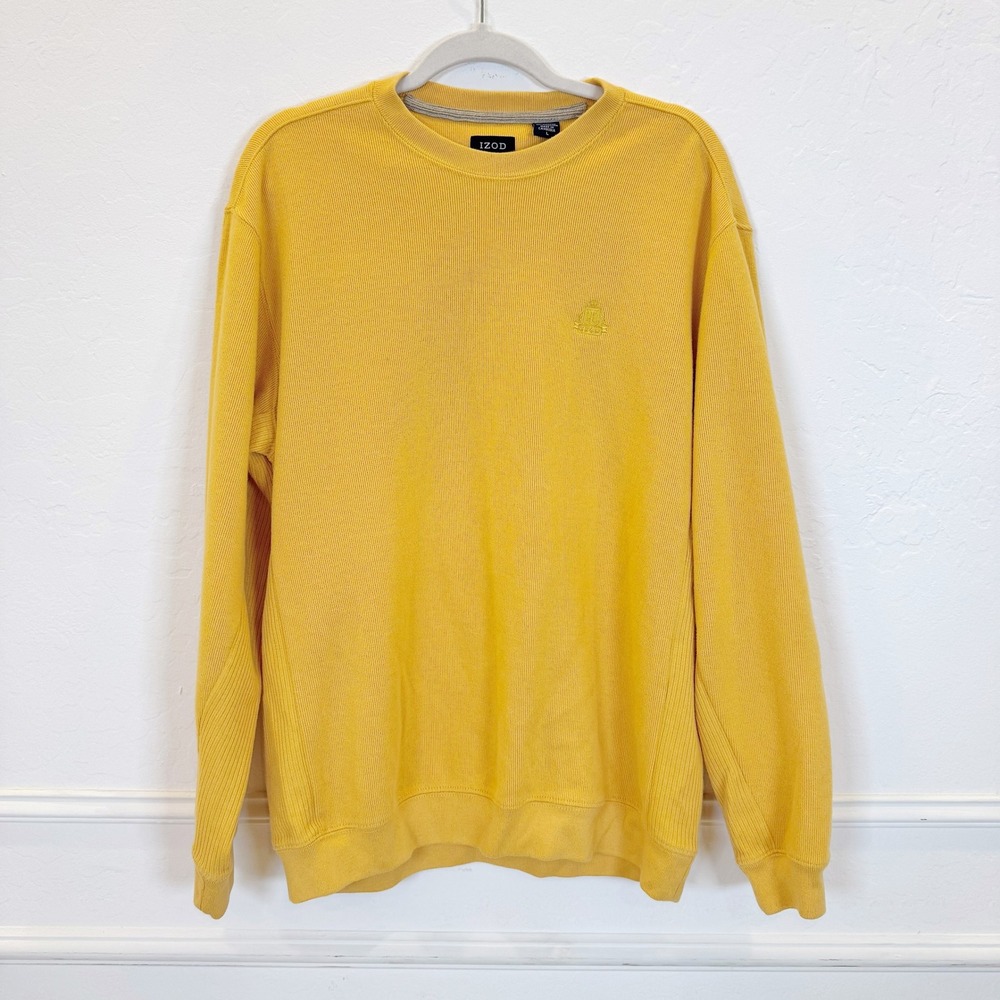 IZOD Mens Crewneck‎ Pullover Yellow Ribbed Henley Knit Logo Size L